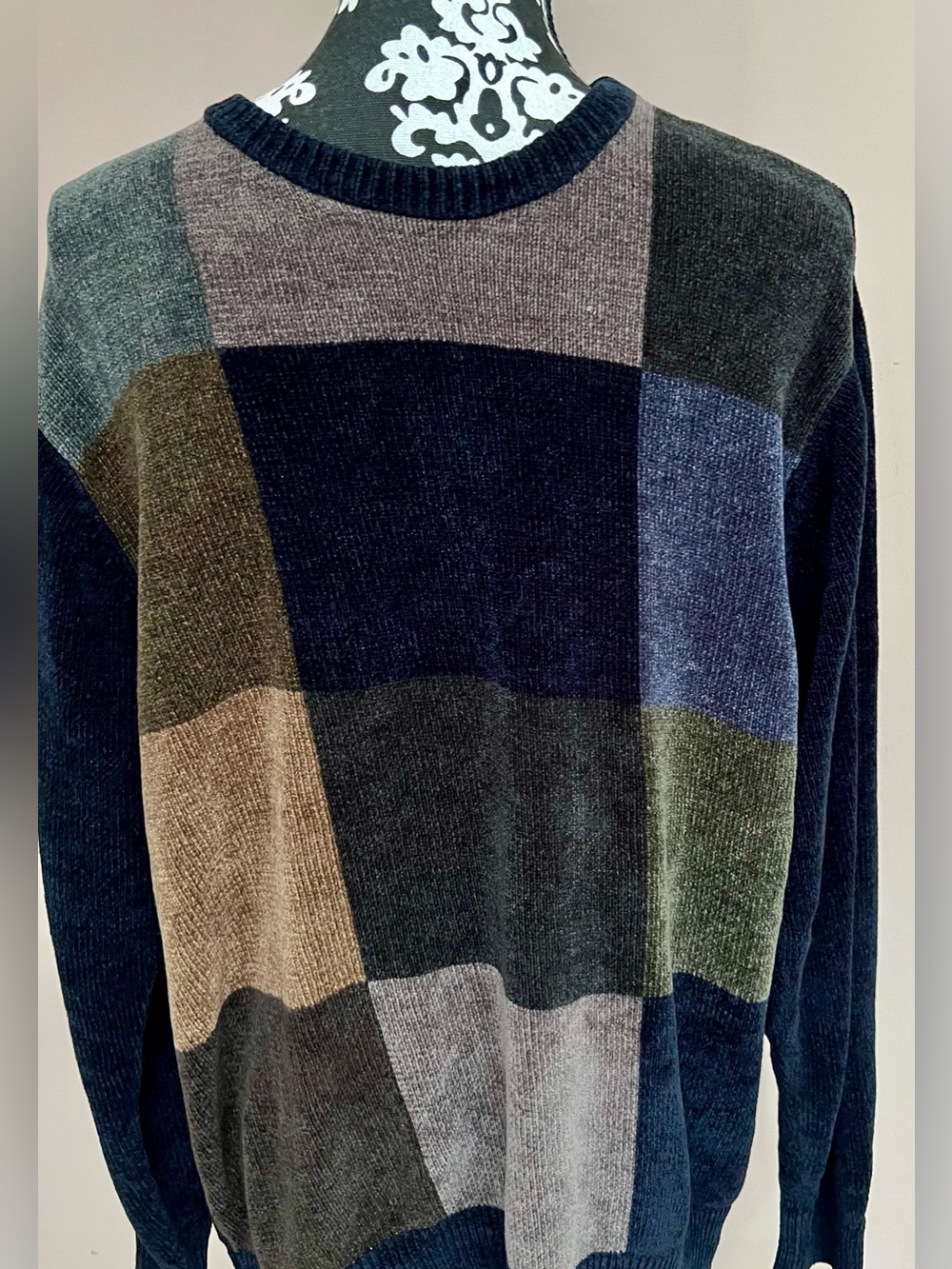 DAVID TAYLOR COLLECTION Patchwork Colorblock Geometric Abstract 90s Sweater